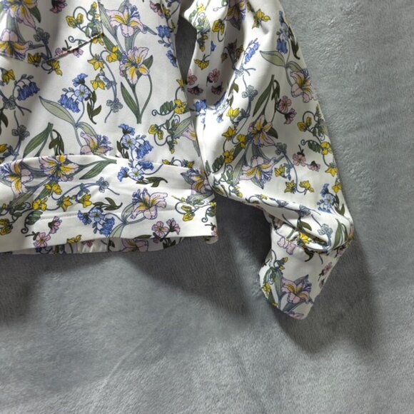 7th Avenue New York & Company Floral Button-Up Blouse XL Semi-Crop front knot - Picture 6 of 11